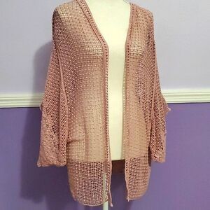 Do Everything In Love Boho Romantic Light Mauve Lace Longline Open Cardigan OS
